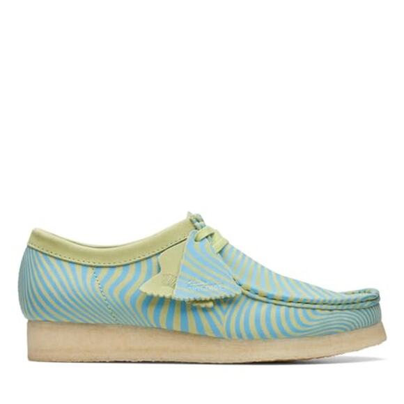 NWT Clarks Men's Wallabee Oxford Blue/Lime Print Suede 7.5
